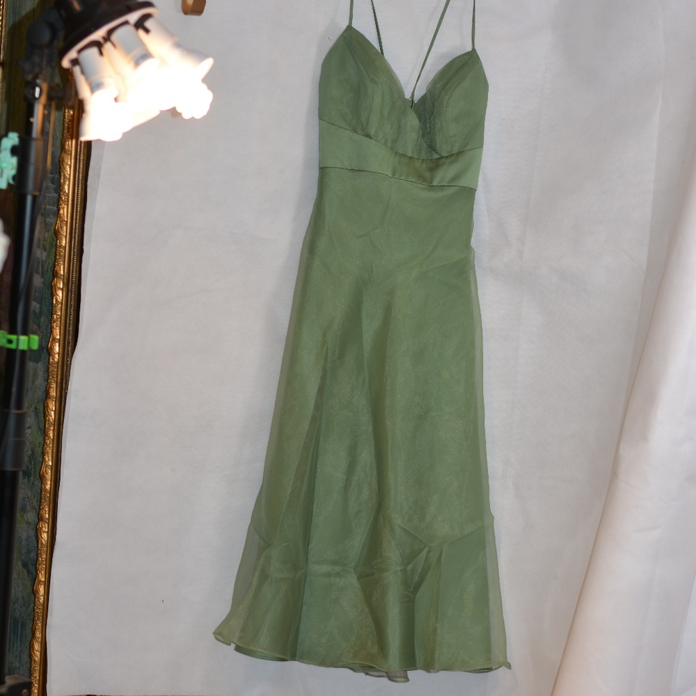 Alfred Angelo Green Organza-type Spaghetti Strap Dress SZ 16 - Picture 1 of 9